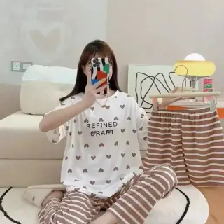 ست راحتی سه تیکه زنانه طرح قلبی