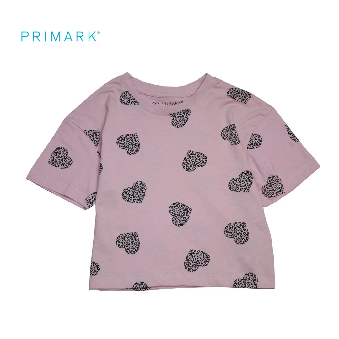 کراپ دخترانه صورتی طرح قلبی برند PRIMARK