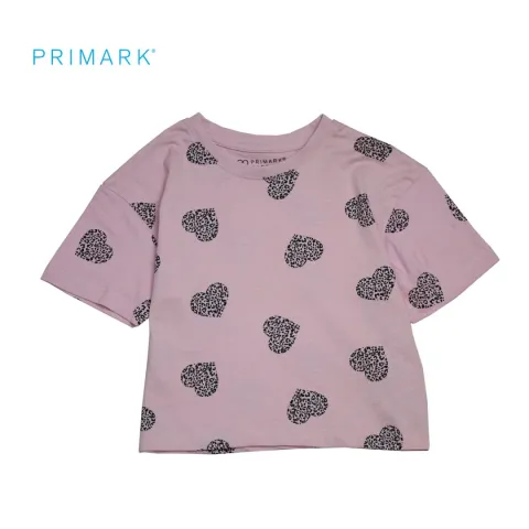 کراپ دخترانه صورتی طرح قلبی برند PRIMARK