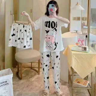 ست راحتی سه تیکه زنانه طرح گاوی