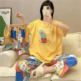 ست راحتی سه تیکه زنانه طرح کاکتوس
