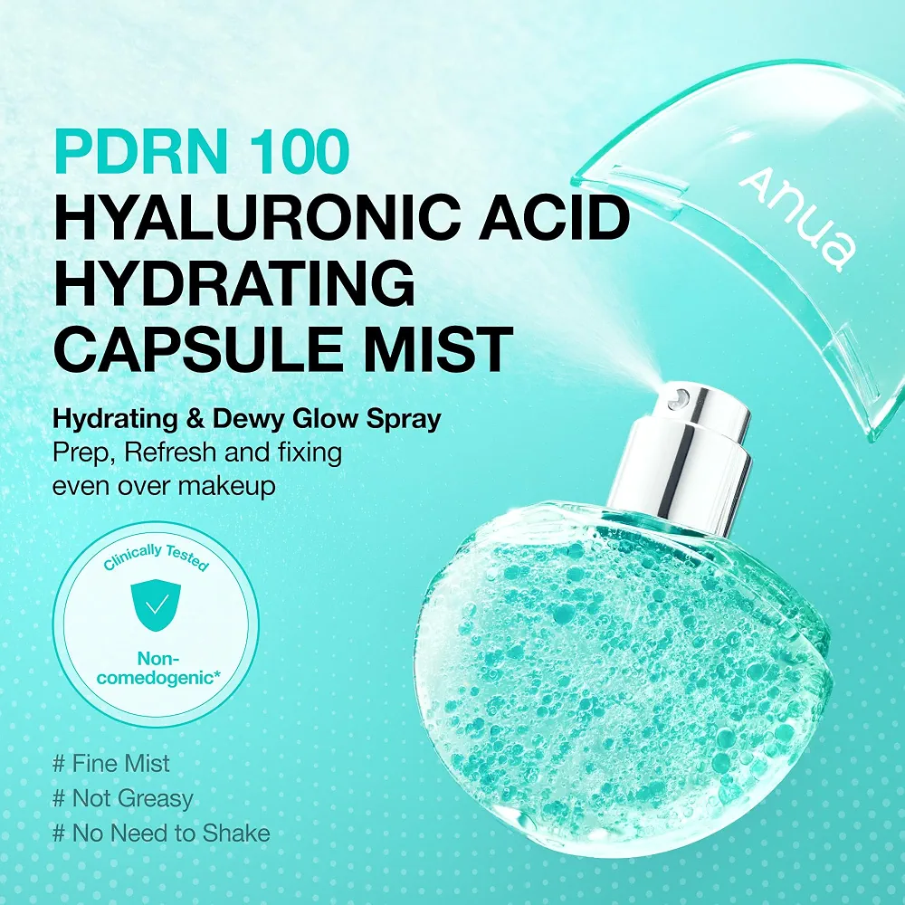 اسپری آبرسان کپسولی PDRN و هیالورونیک اسید آنوا (Anua PDRN 100 Hyaluronic Acid Hydrating Capsule Mist) | آبرسان، ترمیم‌کننده و شاداب‌کننده پوست