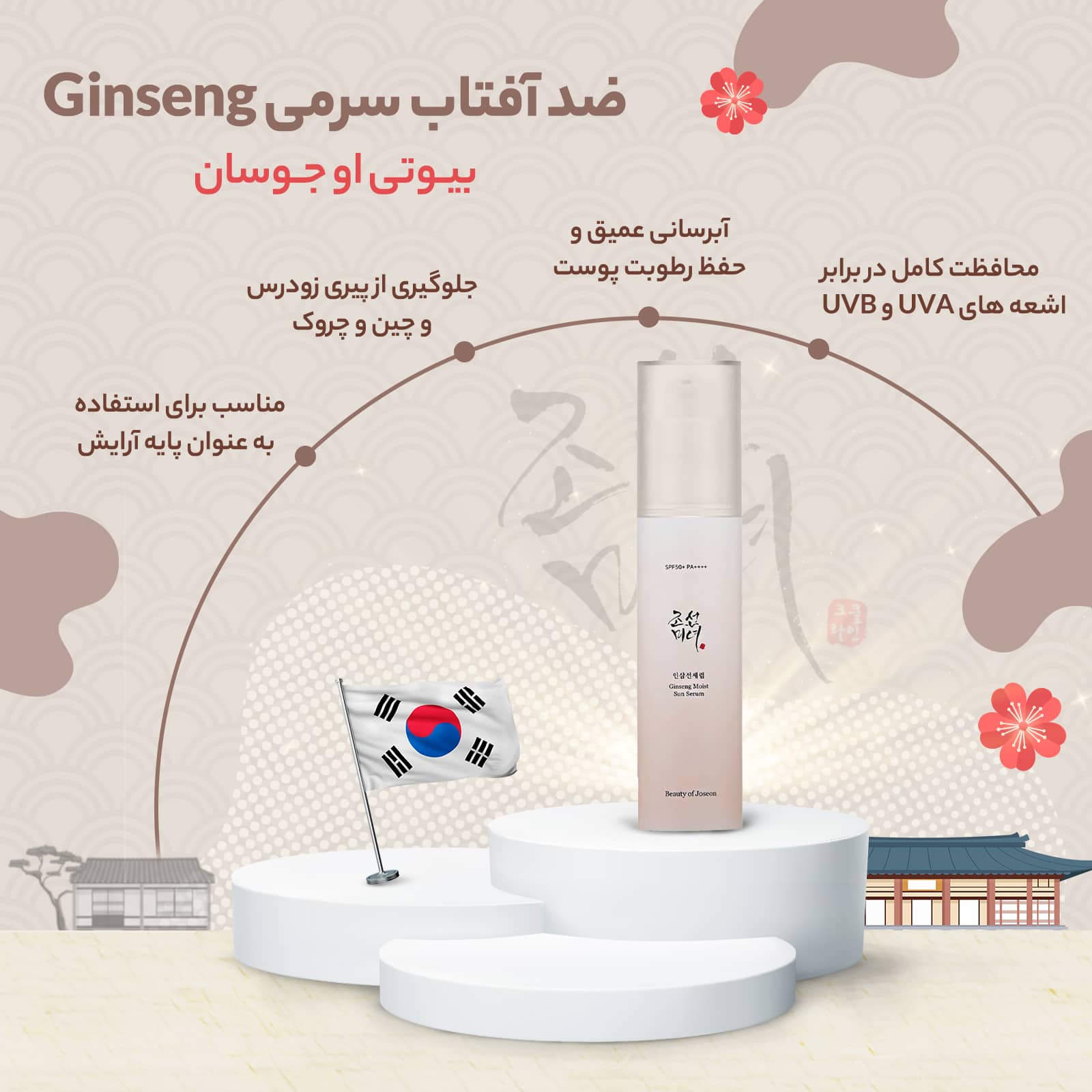 سرم ضد آفتاب جینسینگ بیوتی آف جوسیون (Beauty of Joseon Ginseng Moist Sun Serum SPF50+ PA++++)