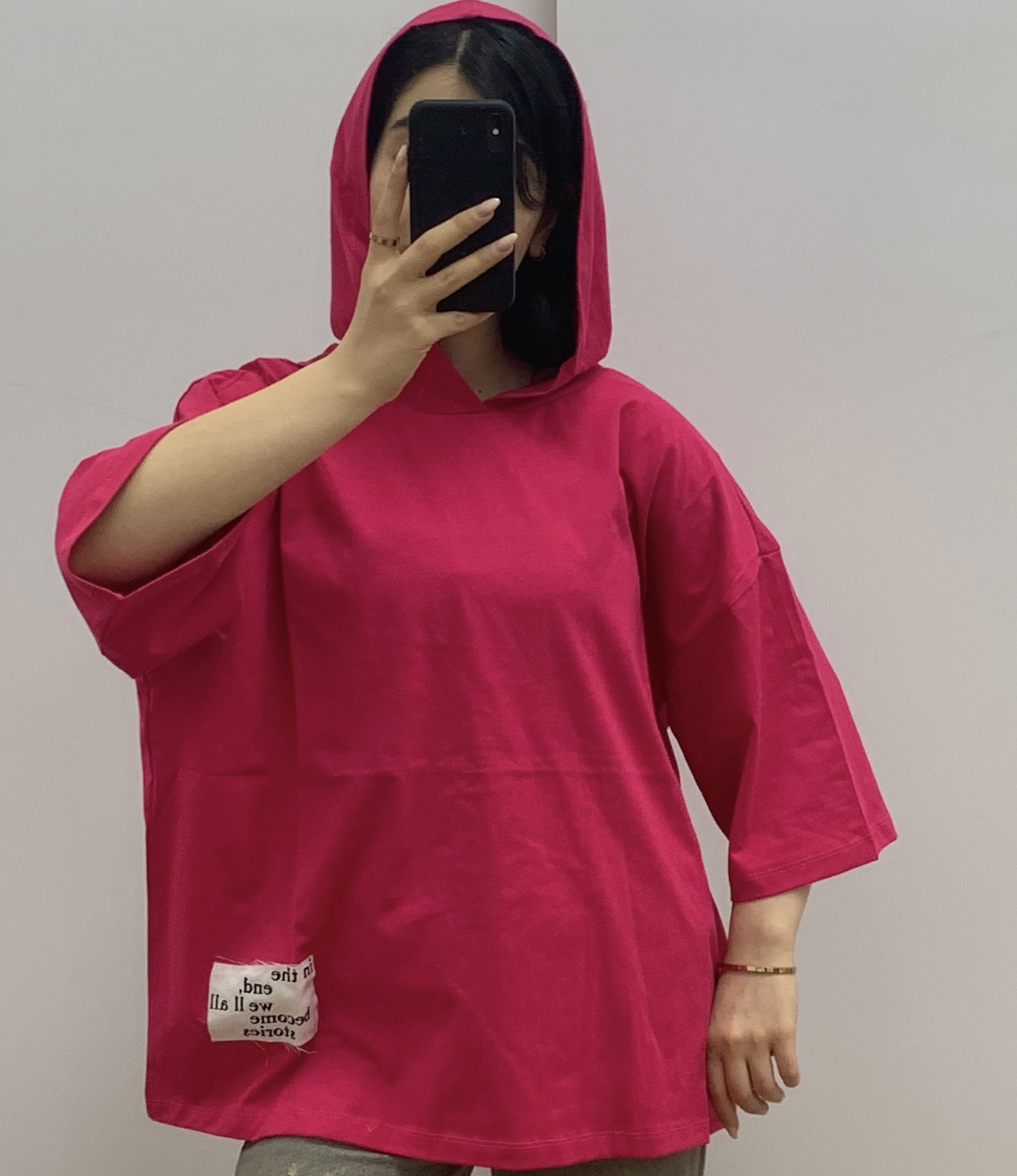 تیشرت بیسیک باکسی کلاه دار