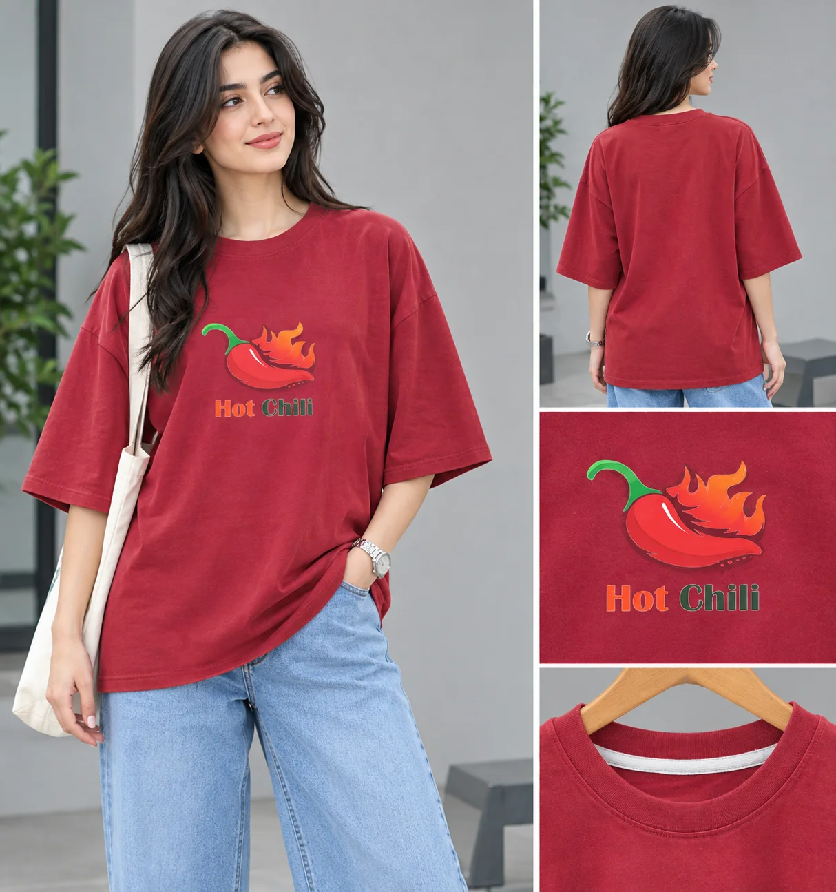 تیشرت زنانه باکسی طرح فلفل