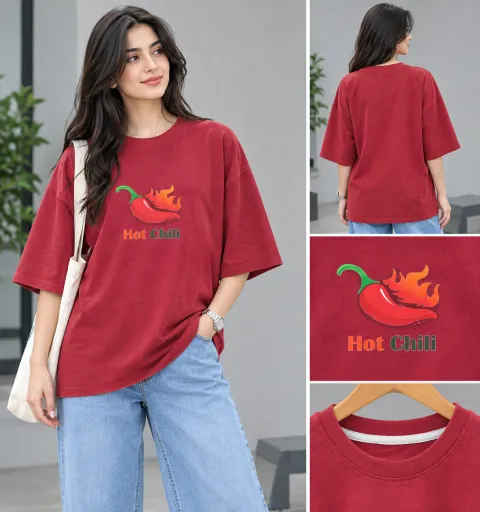 تیشرت زنانه باکسی طرح فلفل