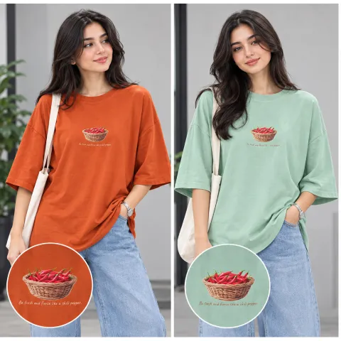 تیشرت زنانه باکسی طرح فلفل