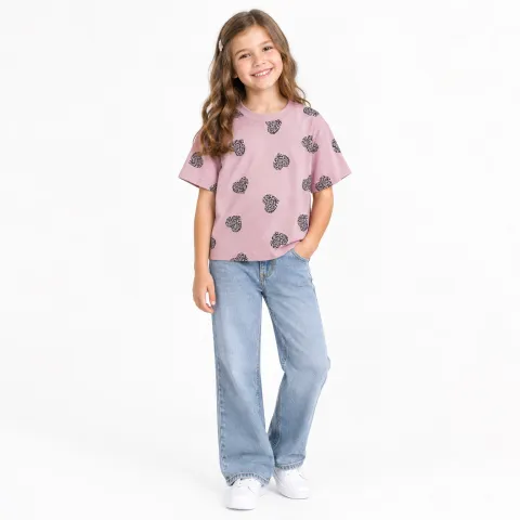 کراپ دخترانه صورتی طرح قلبی برند PRIMARK