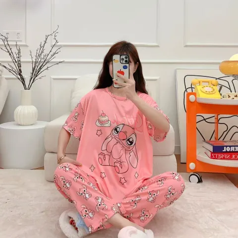 ست دو تیکه راحتی زنانه طرح استیج صورتی